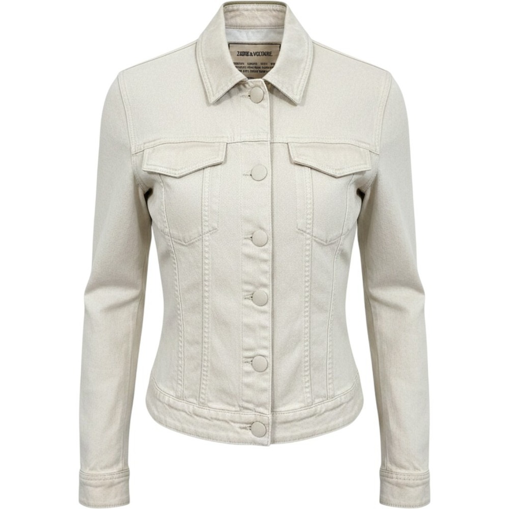 Zadig & Voltaire Tonal Camo Military Jacket Embroidered Butterfly Cream Beige s